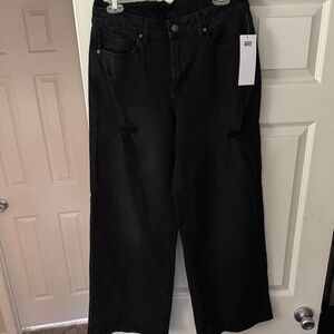 NYC Black Wide-Leg Distressed Jeans for Women